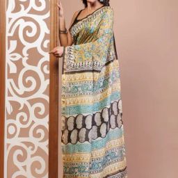 Unnati Silks Yellow Printed Saree With Unstitched Blouse-picture-34