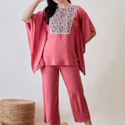 The Kaftan Company Pink Modal Solid Night Dress-image-64