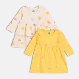Miniklub Girls Multi & Yellow Regular Fit Knitted Dress - Pack of 2-picture-1