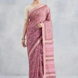 Fabindia Pink Floral Print Sarees-picture-42