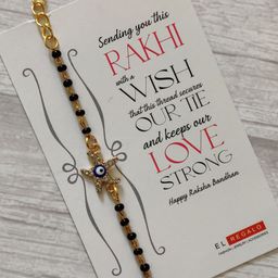 EL REGALO Kids Gold-Toned Nazaria Rakhi Combo with Greeting Card & Roli Chawal Shagun-46