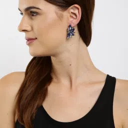 OOMPH Pink & Blue Large Floral Crystal Fashion Stud Earrings - Set of 2 image 3
