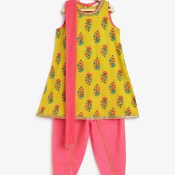 Campana Kids Green & Peach Printed kurti, Dhoti & Dupatta-image-31