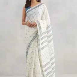 Fabindia White Printed Sarees-image-51