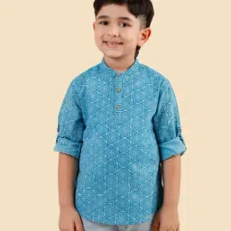 Fabindia Blue Cotton Hand Block Printed Short Kurta-picture-45