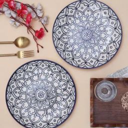 VarEesha Mehraab Off-White & Navy Ceramic Dinner Plate - Set of 6-19