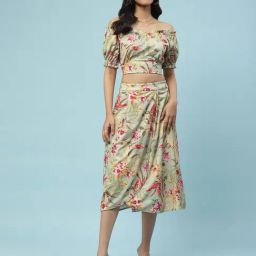 aarke Ritu Kumar Green Floral Crop Top With Skirt-image-47