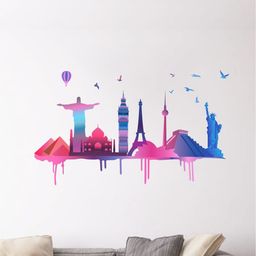 rawpockets Pink & Blue Wonders of the World Wall Sticker-image-58
