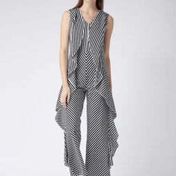 KASSUALLY Black & White Striped Jumpsuit-image-49