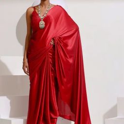 Swtantra Red Plain Saree With Unstitched Blouse-image-99