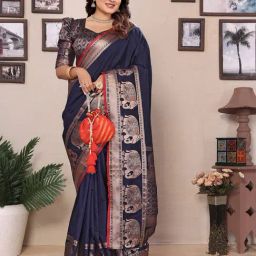 Elora Dark Blue Woven Saree-image-34
