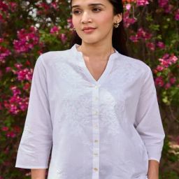 House Of Chikankari White Cotton Chikankari Shirt-image-59