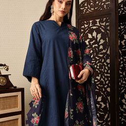 House of Pataudi Regular Pure Cotton Jashn Kurta with Palazzos & Dupatta-image-12