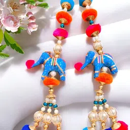 Sellplus Set of 2 Red & Blue Textured Elephant With Pompom Tassel Hanging Torans-picture-39