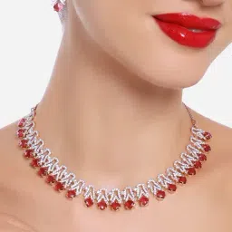 Zaveri Pearls Rani Pink Cubic Zirconia Designer Brass Contemporary Necklace & Earring Set-ZPFK16516-image-54