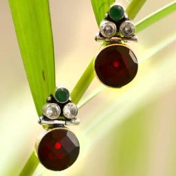Saraf RS Jewellery Oxidised Ruby Red Drop Minimal Earring-53
