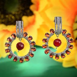 Saraf RS Jewellery Silver Red AD studded Statement Hoop Earring-18