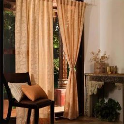 Peepul Tree Peach Yellow Semi-Transparent Curtain for Door 7ft | Marigold Collection |Pack of 1-5