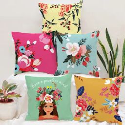 Stitchnest Highlighter Multicolor Printed Poly Cotton Cushion Covers - Set of 5-6
