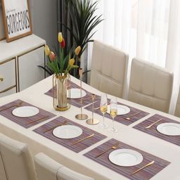 Dakshya Industries 6Pcs Purple Striped Rectangle Shape Table Placemats-53