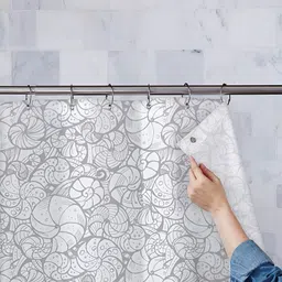 ArtzFolio White & Grey Printed Waterproof Shower Curtains-image-98