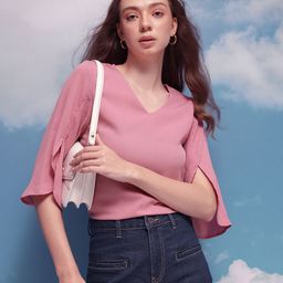 CORSICA V-Neck Slit Sleeve Regular Top-image-44