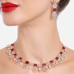 Zaveri Pearls Rani Pink Cubic Zirconia Designer Brass Contemporary Necklace & Earring Set-ZPFK16515-image-53