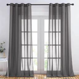Stitchnest Grey Sheer Semi Transparent & Light Filtering Door Curtain - 7 ft-26