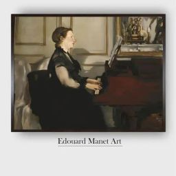 The Art House Black Madame Manet at the Piano Wooden Framed Canvas Painting Wall Art-image-2