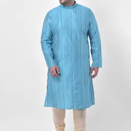 DEYANN PLUS Men Blue Silk Woven Kurta Churidar Set-image-42