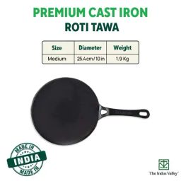 The Indus Valley Black Cast Iron Concave Tawa with Long Handle (26cm) image 2