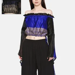 Ira Soleil Women Black & Blue Printed Reversible Blouson Top-picture-39