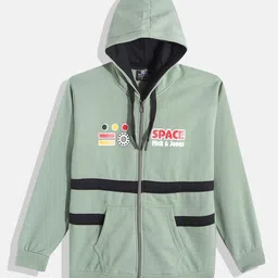 Nick and Jones Boys Green Printed Hooded Sweatshirt-image-3