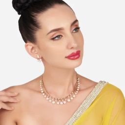 Zaveri Pearls Rose Gold Dazzling Cubic Zirconia Brass Necklace & Earring Set-ZPFK16163-44