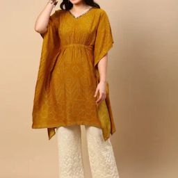 SHOWOFF Mustard Embellished Kaftan Kurta-picture-41