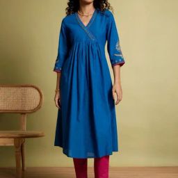 Taneira Blue Cotton Regular Fit Kurtas-image-47