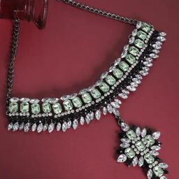 SOHI Sage Green Crystal DropChoker Necklace-image-99