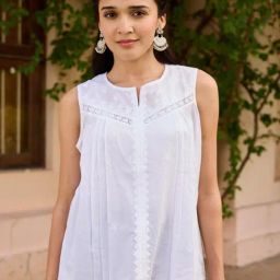 House Of Chikankari White Cotton Chikankari Top-16