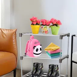Decent Hut Brown & Sliver 3 Shelves Foldable Wide Shoe Rack-image-25