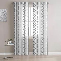 Stitchnest Grey Sheer Semi Transparent & Light Filtering Door Curtain - 7 ft-36