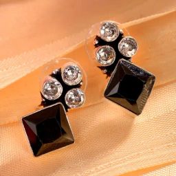 Saraf RS Jewellery Oxidised Black stone studded Minimal Earring-image-59