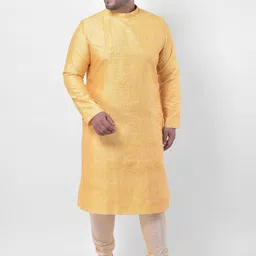 DEYANN PLUS Men Yellow & Champagne Woven Design Kurta with Pyjamas-10