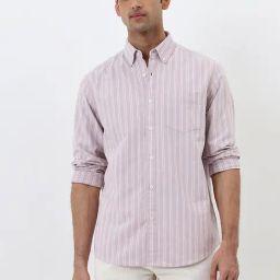 WES Casuals by Westside Light Pink Striped Relaxed-Fit Cotton Shirt-image-93