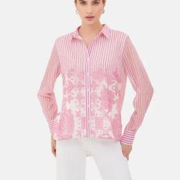 Kazo Pink & White Printed Shirt-image-42