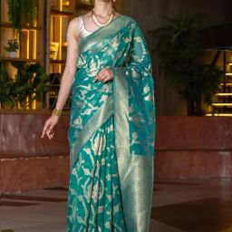 BEATITUDE Green Woven Saree With Unstitched Blouse-picture-16