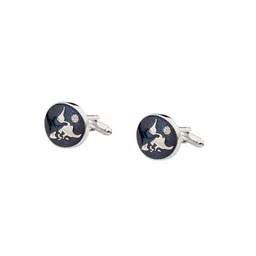 The Tie Hub Navy Blue Rhodium-Plated Quirky Cufflinks-image-41