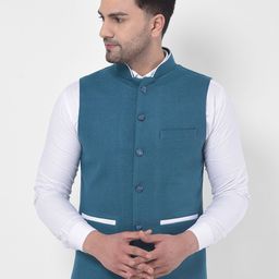 LUXURAZI Men Blue Solid Woven Nehru Jacket-image-41