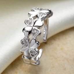 KARATCART Silver-Plated & Toned AD Studded Flower Shaped Adjustable Finger Ring-37