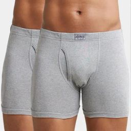Jockey 8008 Grey Super Combed Cotton Boxer Briefs with Ultrasoft Concealed Waistband - Pack of 2-image-50