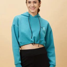 Being Human Aqua Blue Graphic Print Crop Hoodie-image-42
